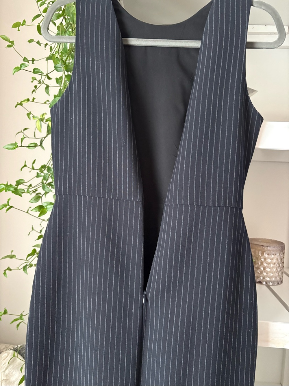 Classic Sleeveless Pinstripe Sheath Dress - Navy - Picture 10 of 13